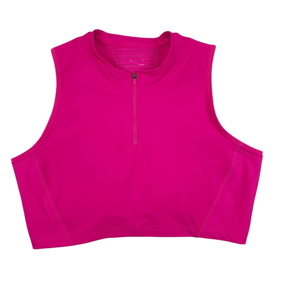 Nike Pro Cropped 1/2 Zip Tank Top Womens XL Pink Dri-FIT Mesh Back Training Gym